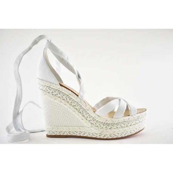 Christian Louboutin Lagoadonna 120 White Lace Up Platform Wedge Sandal Heel 41 - Picture 2 of 12
